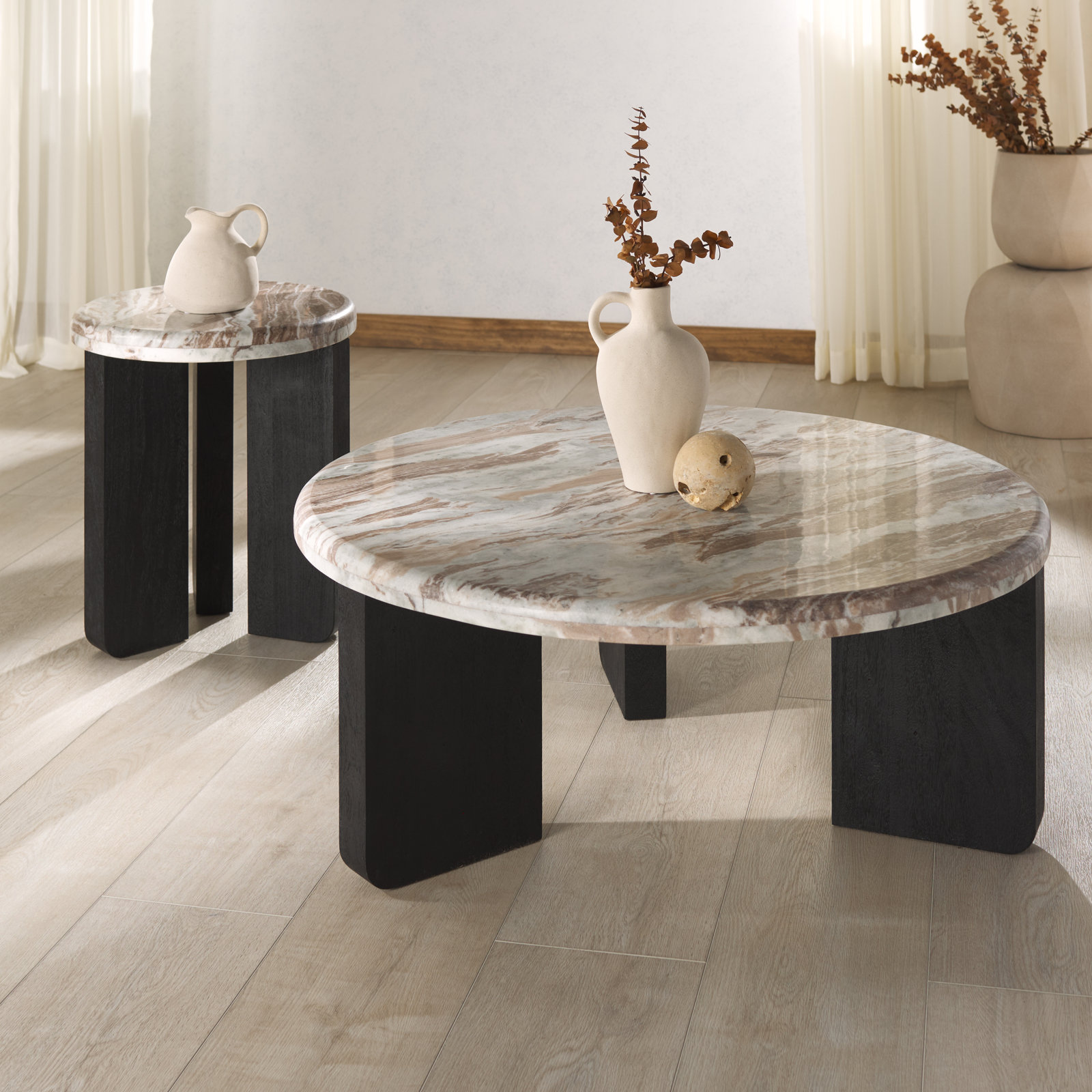 Bryony 38" Genuine Marble Coffee Table, Black