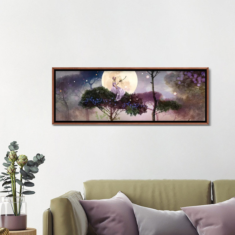 Libellule par Catrin Welz-Stein - impression panoramique, H 16 po x l 48 po x 1,5 po, Toile avec cadre en bois brun classique