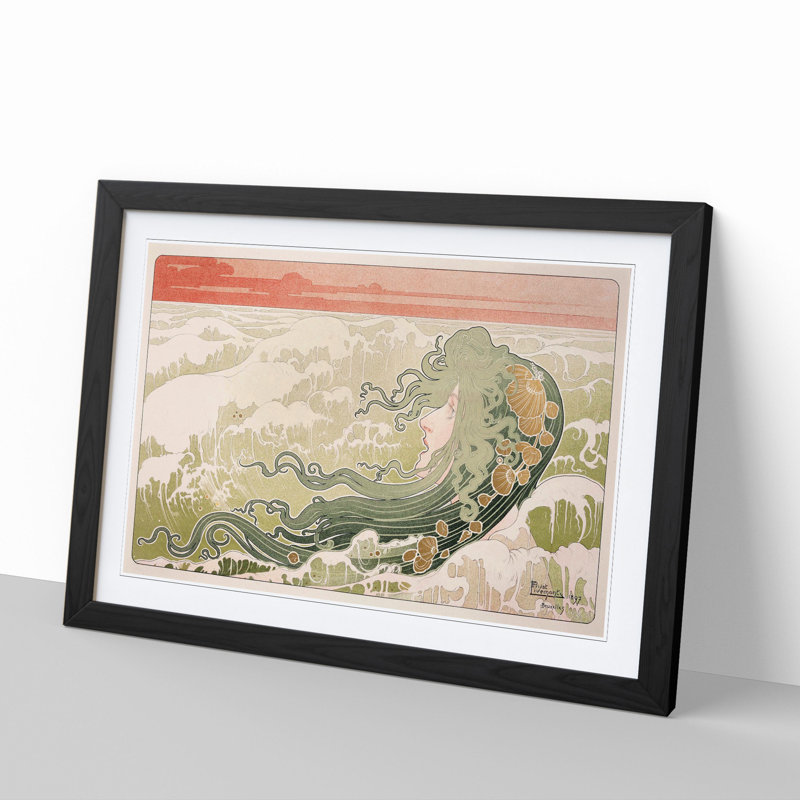 The Wave by Henri Privat-Livemont - Picture Frame Painting, 27cm H x 36cm W x 2cm D, Black