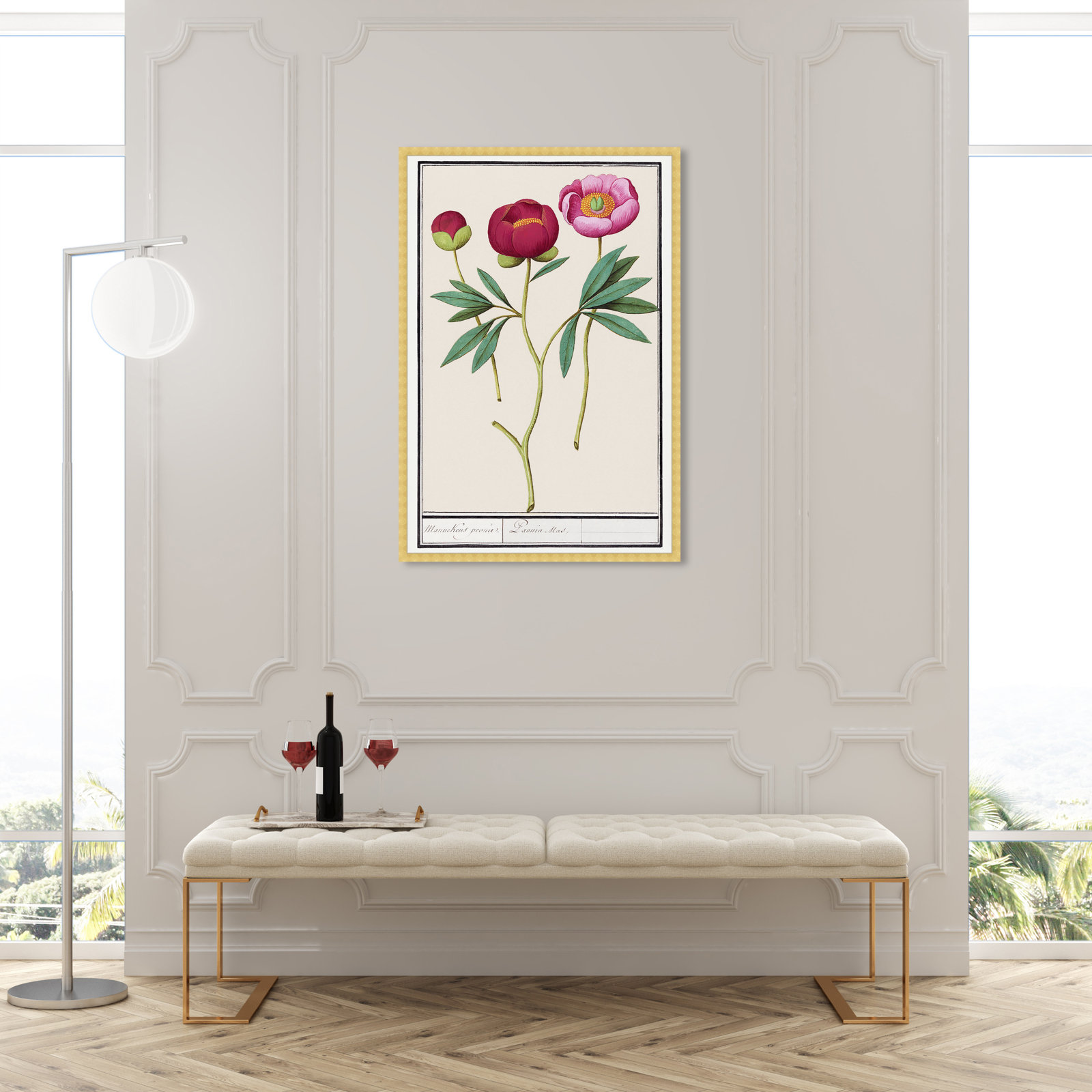 Red And Pink Peony Botanical Study by Oliver Gal, Gold, 47" H x 32" W