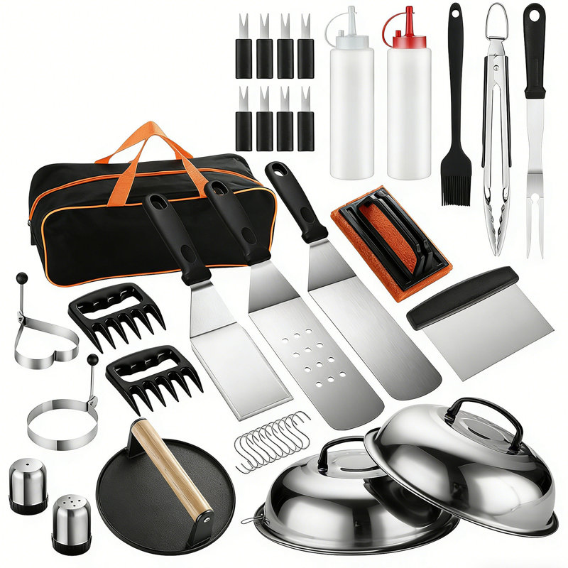 Ensemble d'accessoires de plaque chauffante en acier inoxydable 21 pièces, ensemble complet d'outils pour barbecue avec sac de transport, pour barbecue extérieur