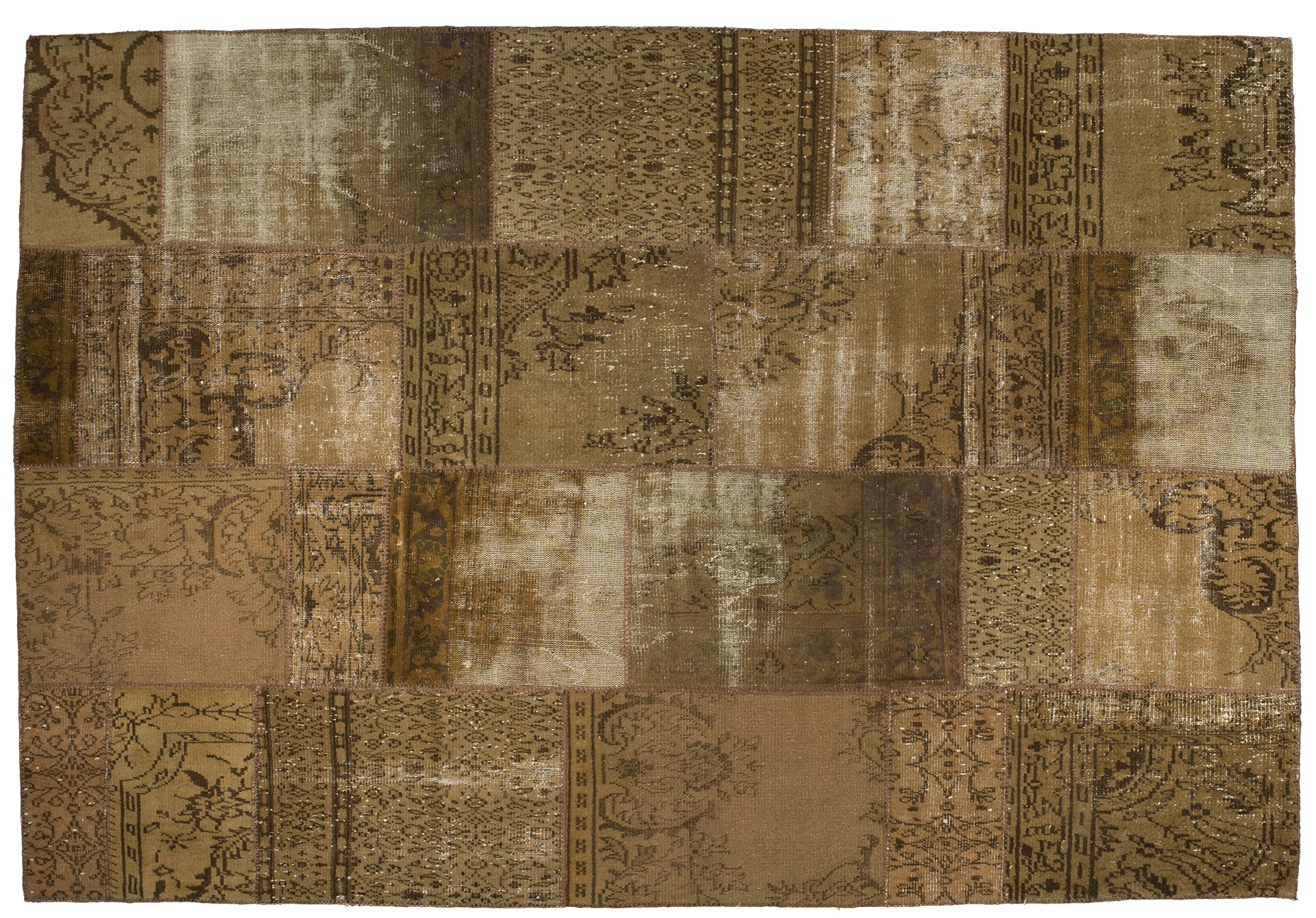 Asia Minor Carpets Patchwork Hand-Knotted Wool Brown Rug | Wayfair