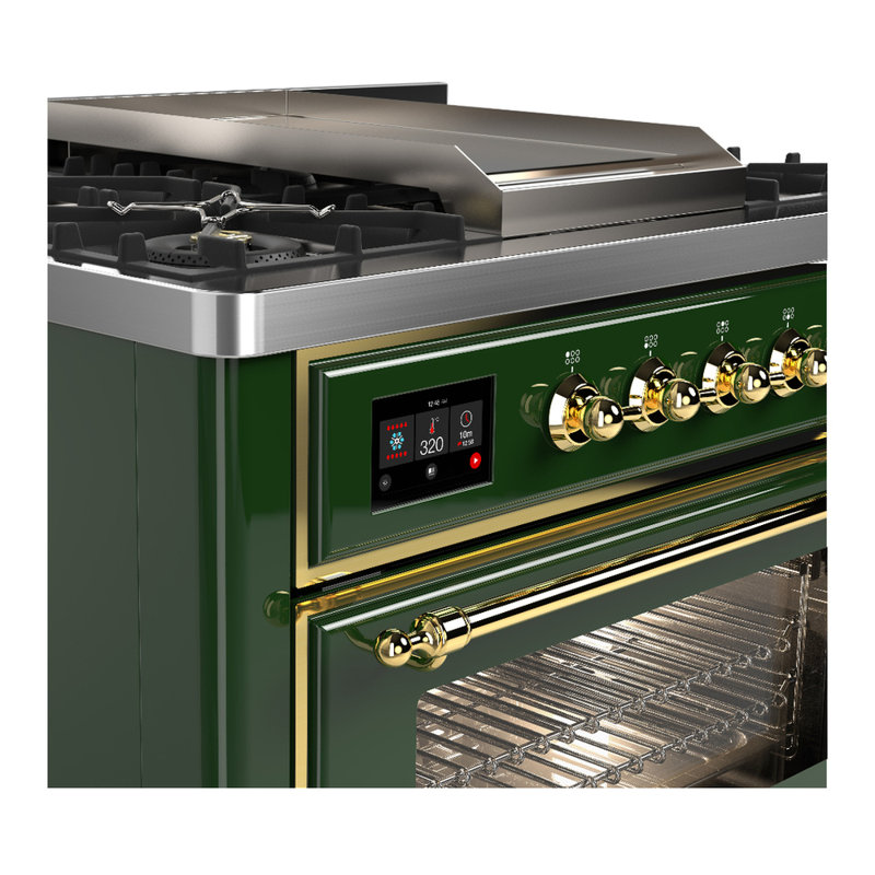 Majestic III Series 36 Inch Dual Fuel Range with 6 Sealed Burners, Griddle, in Emerald Green (Liquid Propane, Copper Trim)