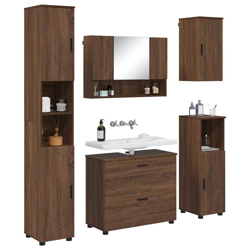 Bathroom Storage Furniture Set, Brown Oak