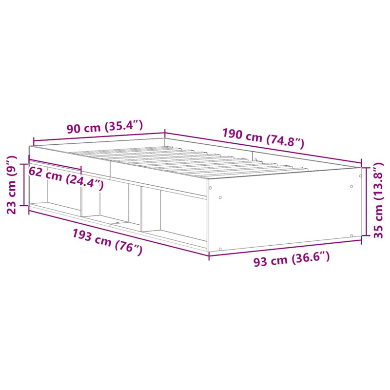 Afriani Storage Bed, Black Oak, Single (3')