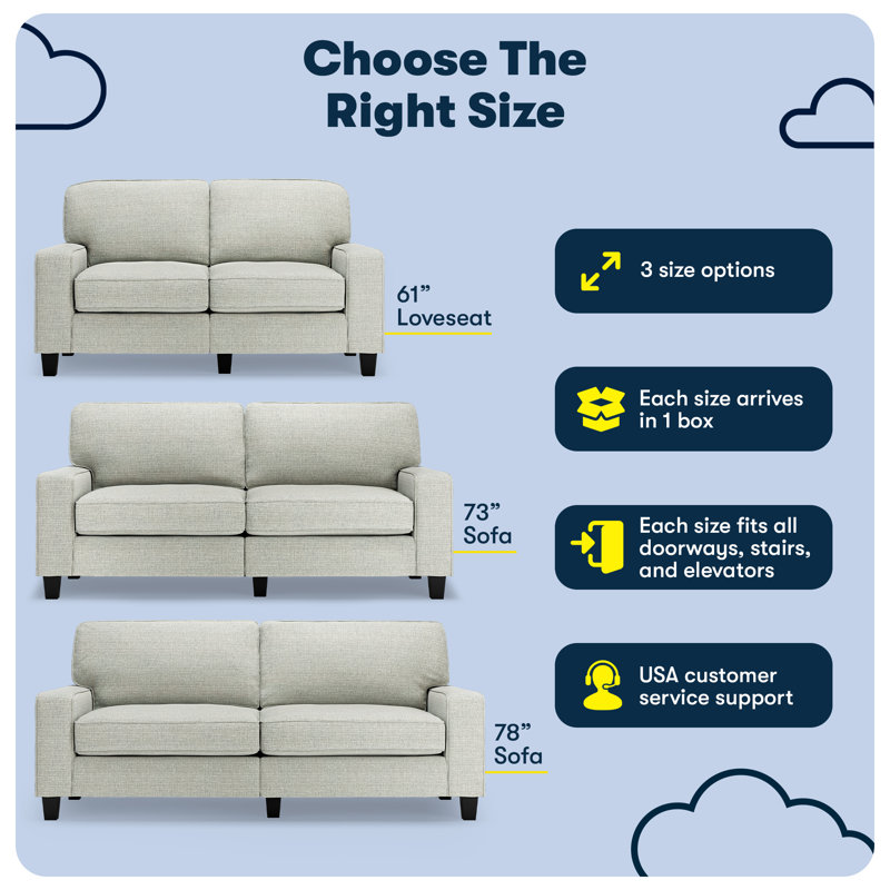 Serta Palisades 73-Inch Track Arm Sofa with Easy-Care Fabric and Pillow Back, Pebble Gray Polyester Blend