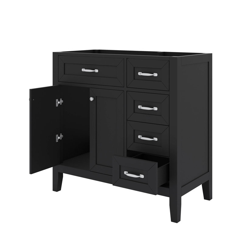 Meuble-lavabo simple 36 po avec tiroirs pratiques, Blanc, Noir