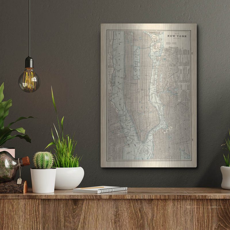  «New York City Map» par Wild Apple Portfolio, art mural en métal, 12 po x 16 po