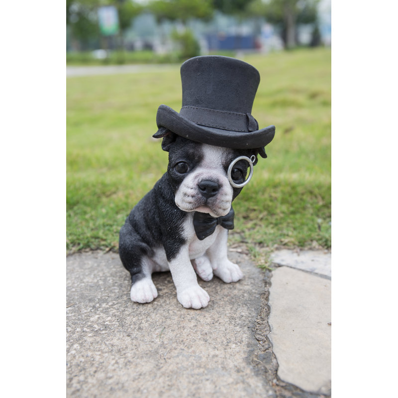 Statue boston terrier avec dessus de chapeau