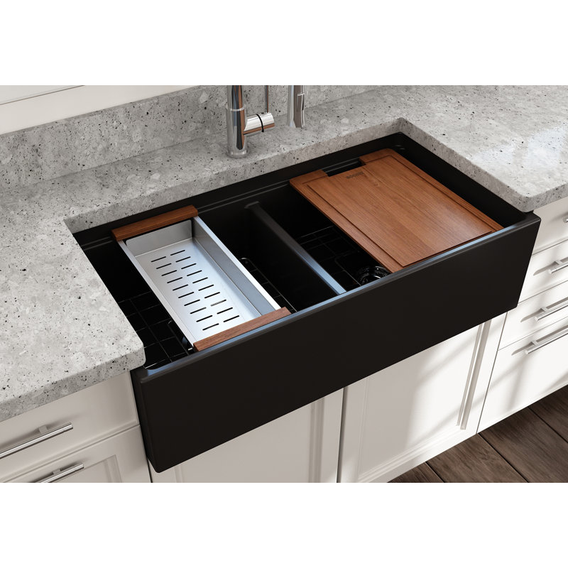Contempo 36'' L Double Basin Kitchen Sink, Matte Black