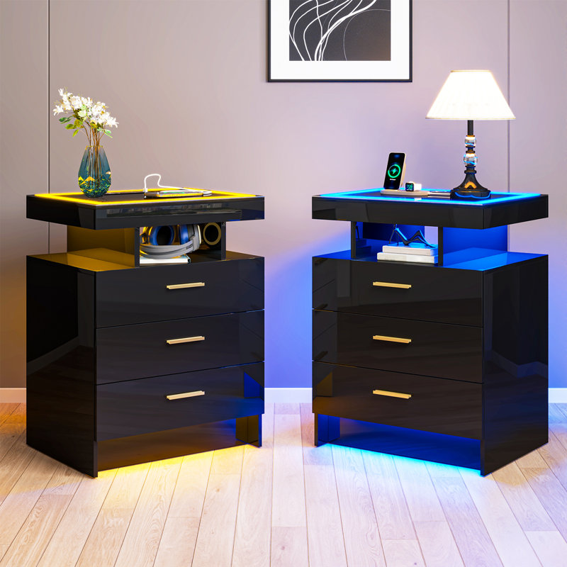 45cm W Manufactured Wood Bedside Table, Black