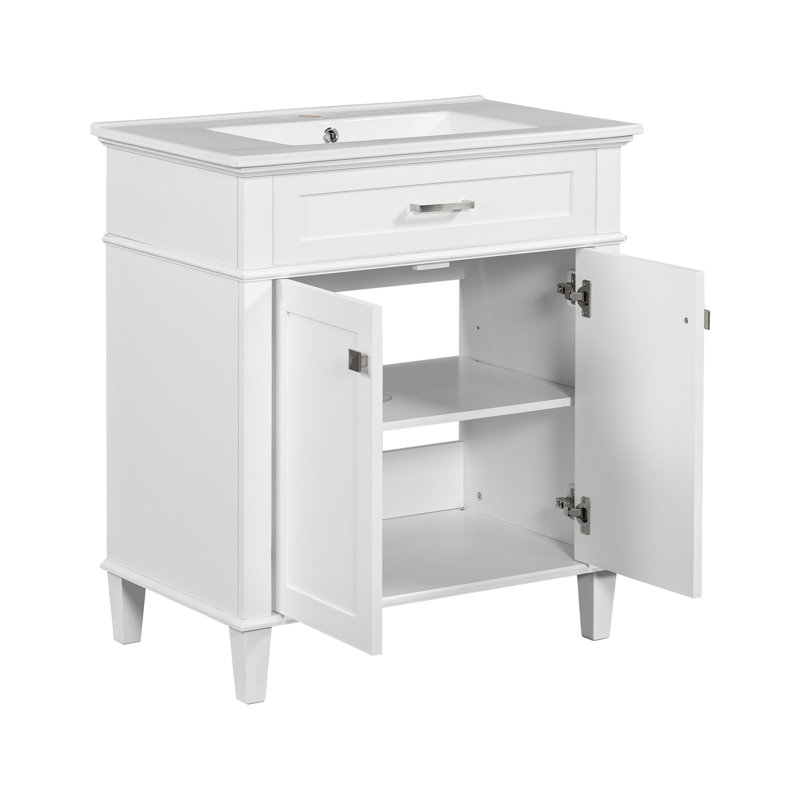 30" Single Bathroom Vanity With Ceramic Top, White