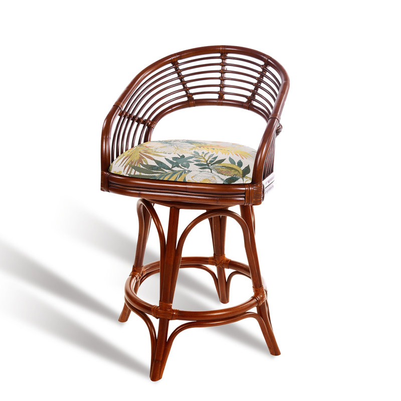 Danetra Swivel Stool, Floral/Red Brown Frame, Counter Stool (27" Seat Height)