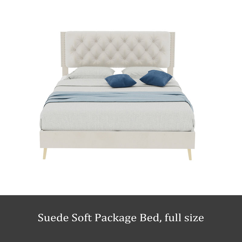 Lit moelleux en suède, Beige, Lit double