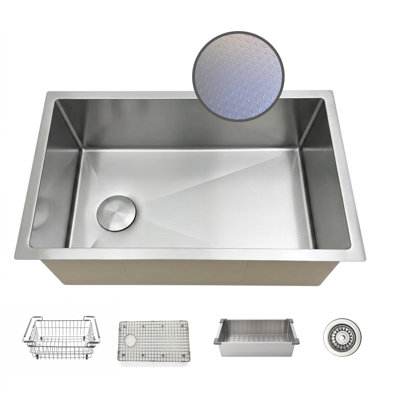 Évier de cuisine 32 po en nid d'abeille texturé 32 po - Bol simple - Acier inoxydable 316 avec calibre 16