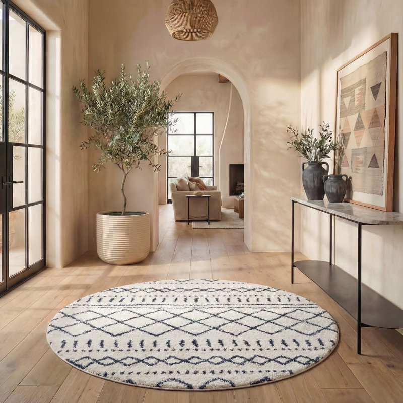 Develin Performance Chevron Rug, Round 6'7", Ivory/Slate