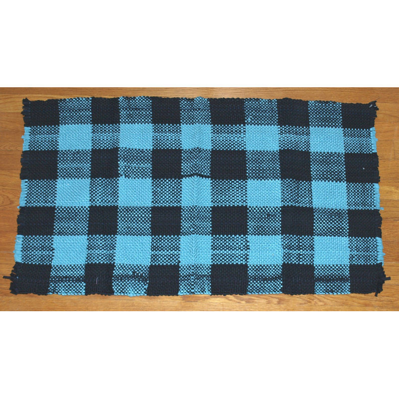 Tapis noir/bleu en coton 3 pi 6 po x 5 pi handwoven à tissage plat Centerton