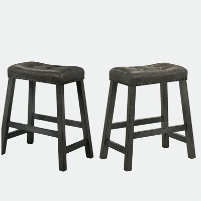 Tabouret de bar 25 po en bois avec siège en cuir, tabouret de comptoir sans dossier (gris antique, ensemble de 2)