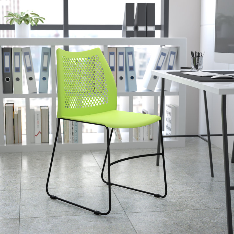 Contemporary 661 lb. Capacity Green Metal Stack Chair with Air-Vent Back