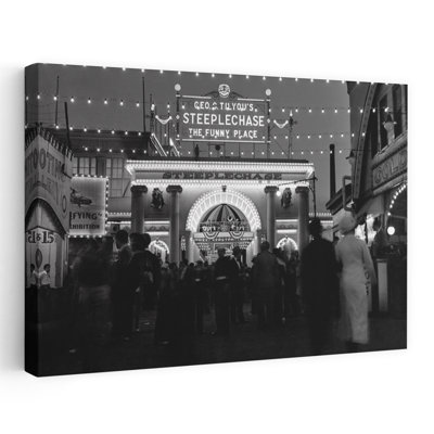 1930S 1940S Night Lights Amusement Park Brooklyn Ny Entrance Steeplechase Park Funny Place Coney Island New York Usa Classic Retro Vintage Urban Ar...