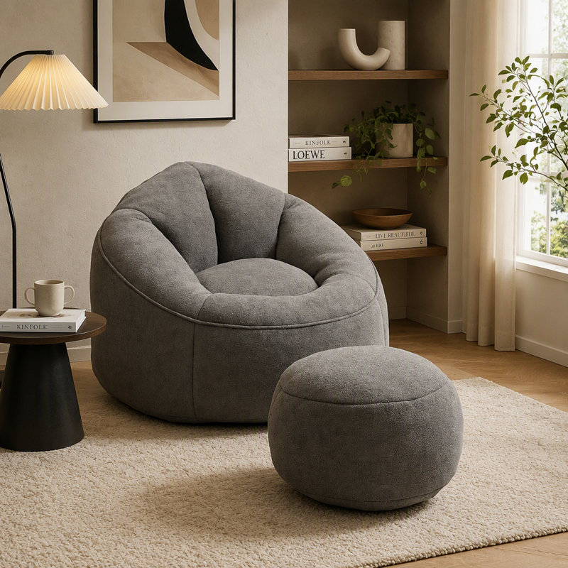 Fauteuil à billes avec repose-pieds, Grey