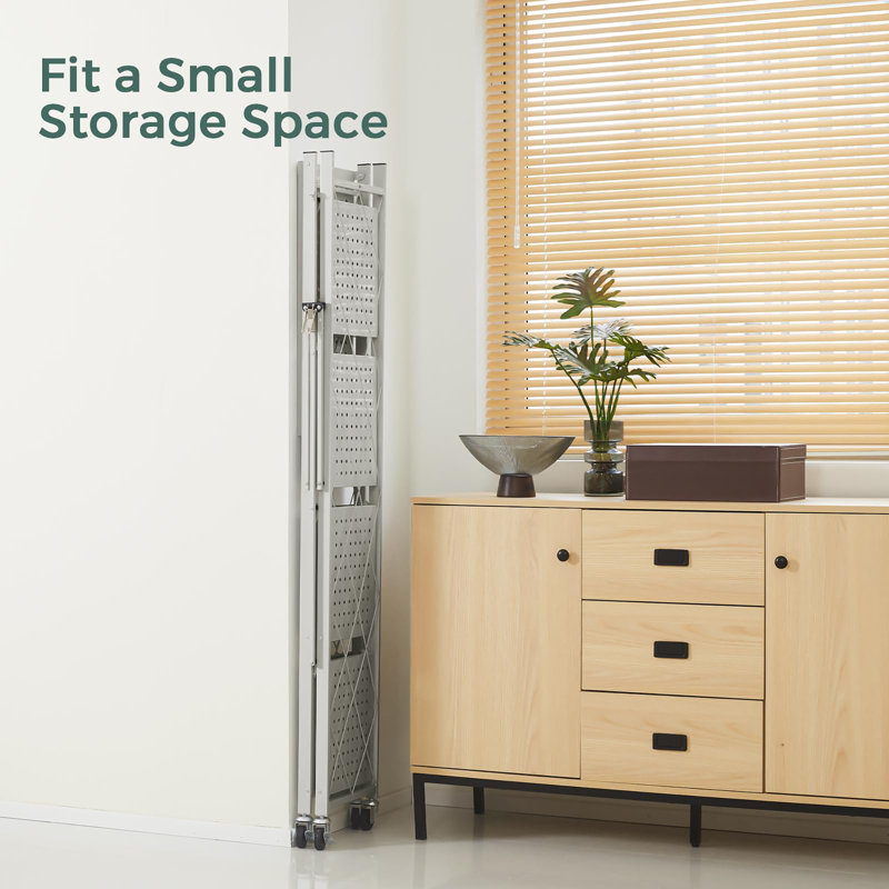62cm W Metal Shelving Unit with Wheels, Grey