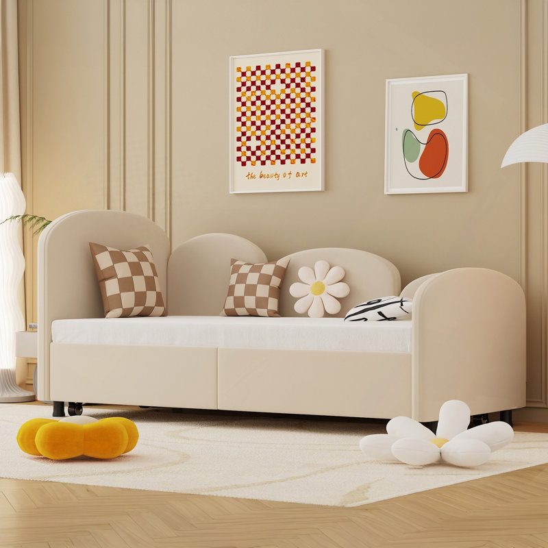 Structure de lit, lit de jour rembourré, structure de lit de jour moderne, canapé-lit moderne avec lit gigogne, Beige