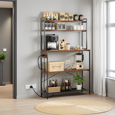 Grand support de boulanger à 5 niveaux avec prises électriques, support à micro-ondes de 39 pouces et bar à café, tablette de rangement pour la maison