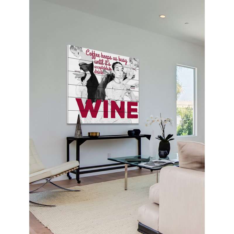 « wine », impression sur bois, H 18 po x l 18 po