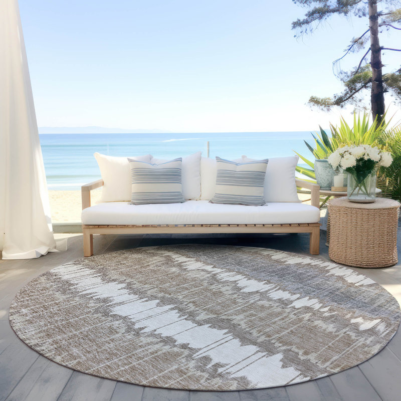 Lamanna Washable Striped Indoor / Outdoor Rug, Round 8'