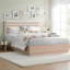 Grand lit plateforme en bois avec tête de lit tapissier Boucle - Taupe et naturel, capacité de 800 lb, aucun sommier requis