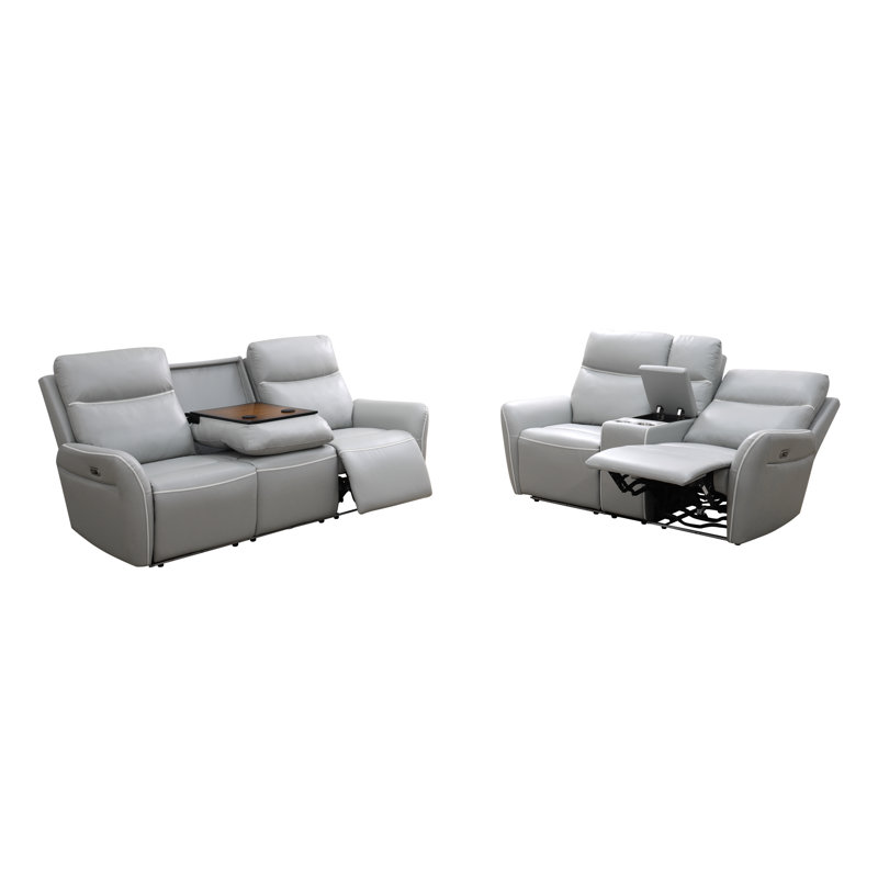 Ensemble de salon inclinable en cuir 2 pièces Breathing, Gris clair