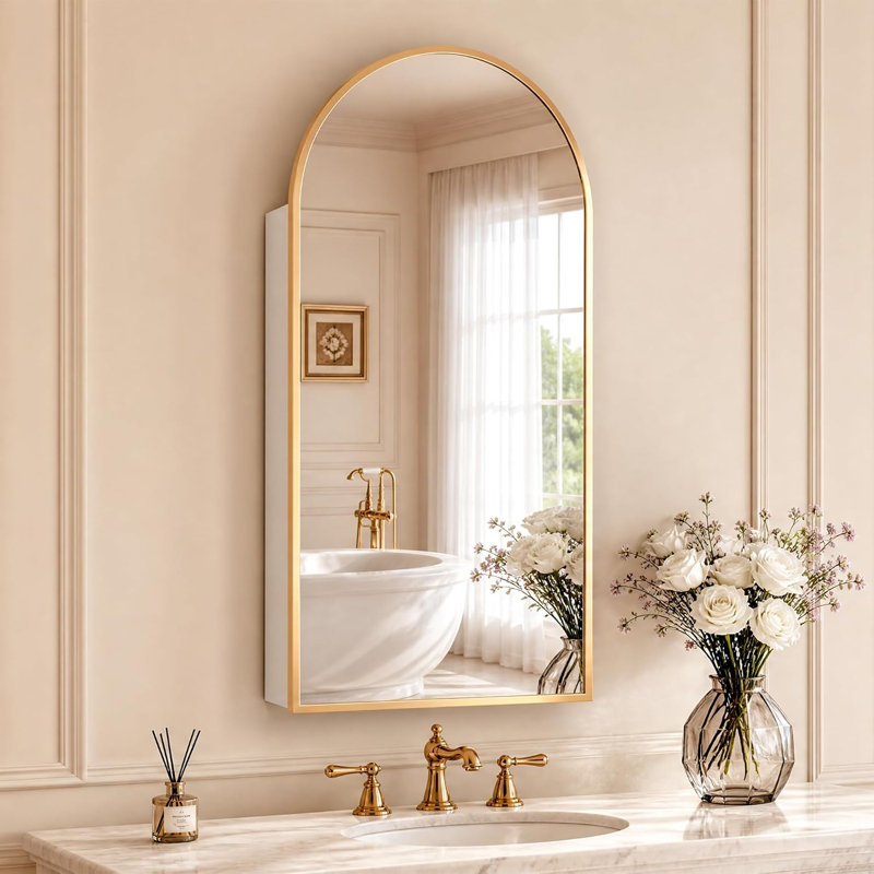 Armoire à pharmacie dorée, miroir mural, 16 po x 32 po