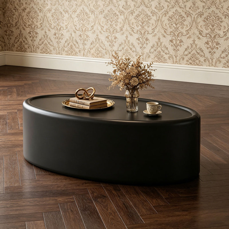 33.46" Oval Hidden Storage Coffee Table - 3C Certified Tempered Glass Top & Premium Leather Upholstered, Modern Storage Coffee Table for Living Room