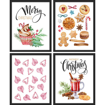«Eggnog Gingerbread Seasonal Illustration», impression encadrée sur papier, 4 pièces