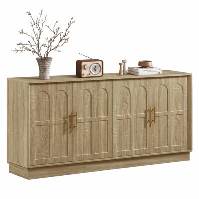 66.5" Modern Wood Sideboard Buffet with Arched Doors for Dining & Living Room, Natural Oak