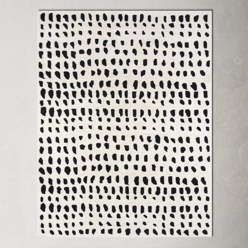 Ivory and Black Hand-Tufted Wool Rectangular Rug