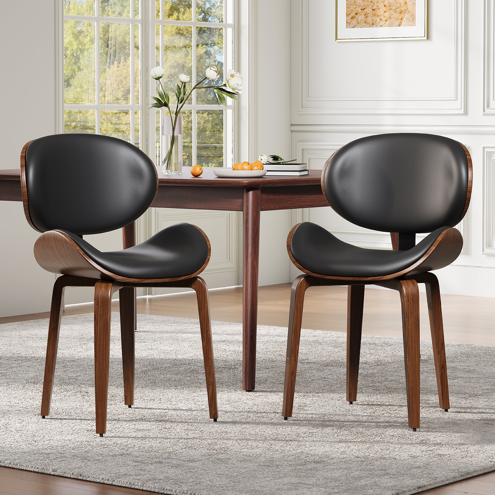 George Oliver Faux Leather Dining Chairs , Mid Century Modern Chair