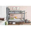 Lit superposé simple au-dessus de simple avec tablettes, lit en bois d'hévéa avec tête de lit à tablettes, barrières de sécurité et échelle, convertible en 2 lits, gris