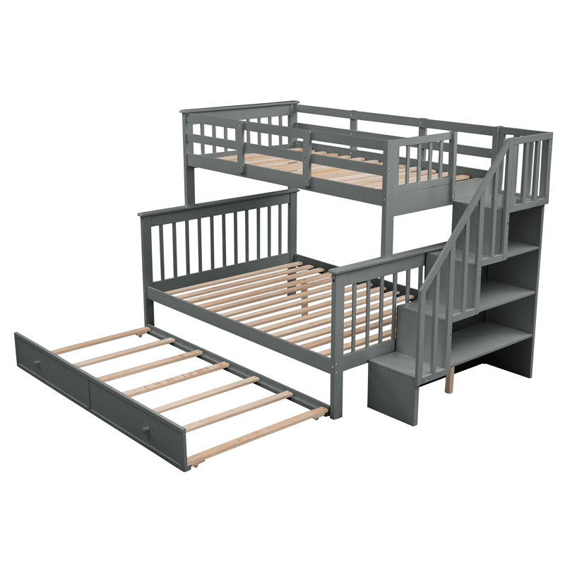 Abdeslam Kids Twin Over Full Bunk Bed with Trundle, Gray