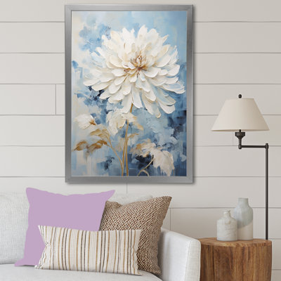 Fleur de dahlia blanc et bleu minimalisme II - imprimé