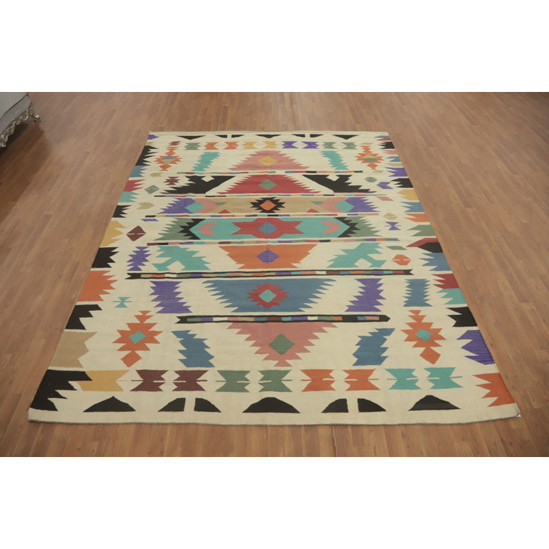 Tapis géométrique à motif oriental kilim 8 x 10
