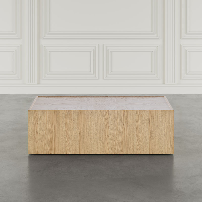 Nicci Hewitt Modern Contemporary 52" Block Coffee Table with Hidden Casters, Natural Wood