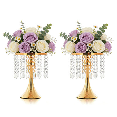 Set of 4 Gold 10.2in Crystal Wedding Centerpiece Stands for Table Metal Floral Vase for Reception and Party Decor