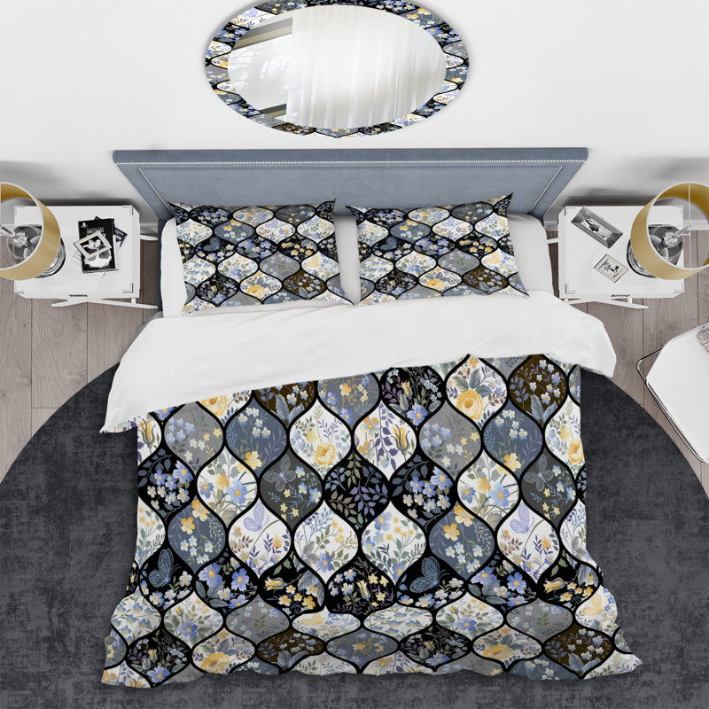 Ensemble de housse de couette à motif patchwork noir, Housse de couette simple + 1 taie décorative stan