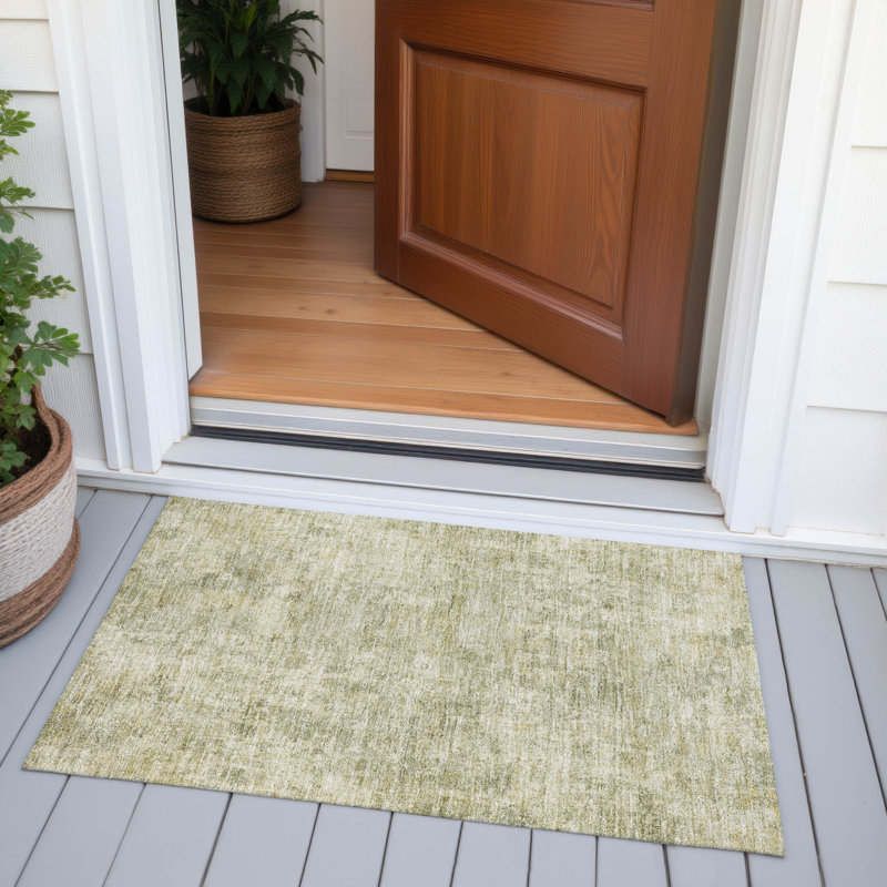 Machine Washable Indoor/Outdoor Xhevrie Sage Rug, Rectangle 1'8" x 2'6"