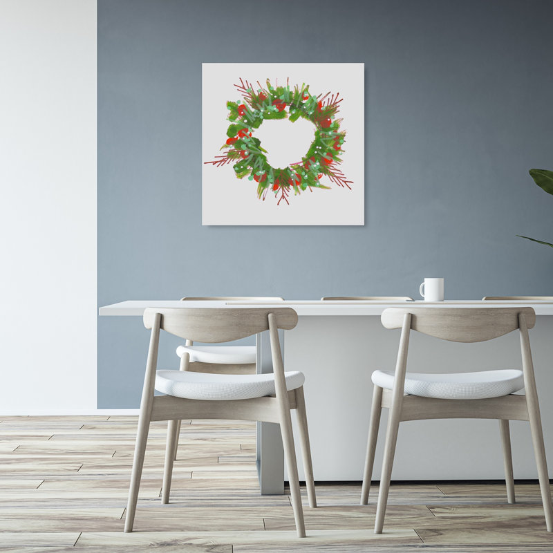 Festive Christmas Wreath Abstract Colorful Vibrant Nature Winter Wall Art Print 1 Piece Wrapped Canvas Wall Art