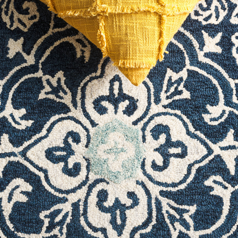 Tapis damassé en laine et en coton touffeté à la main Roslyn, Carré 7 pi