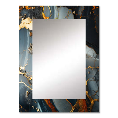 Grey and Gold Abstract Marble Granite II - Abstract Decorative Mirror, Gold Wall Mirror, Printed Metal Art