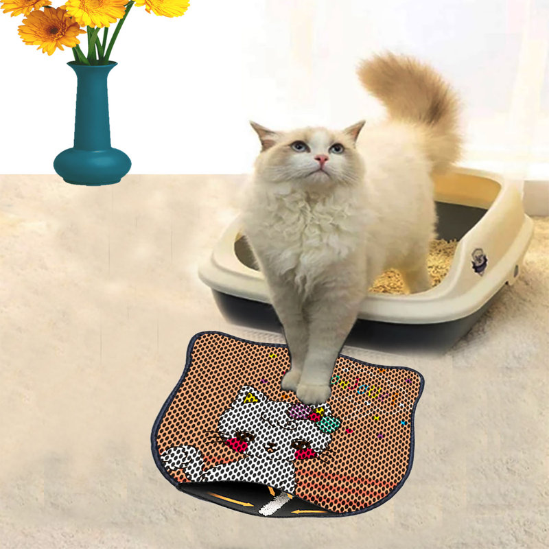 Tapis de litière durable pour chat, 15,7 po x 19,7 po | 50% PVC / 50% polyester, lavable à la machine et passer l'aspirateur | Parfait pour un nettoyage facile, conception antidérapante pour garder votre maison propre et fraîche, idéal pour les propriétaires d'animaux de compagnie